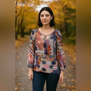 Joy Joy Abstract Floral Billowy Blouse Top size Large